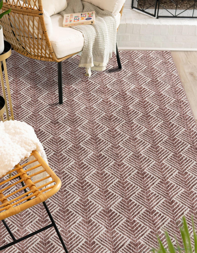 Dusty Rose 5' 3 x 8' Eco Trellis Rectangle Area Rug 100% Recycled Space Dyed Polyester With Cotton Backing Geometric Pattern Eco-Friendly Carpet for Sale at Rug Engine
