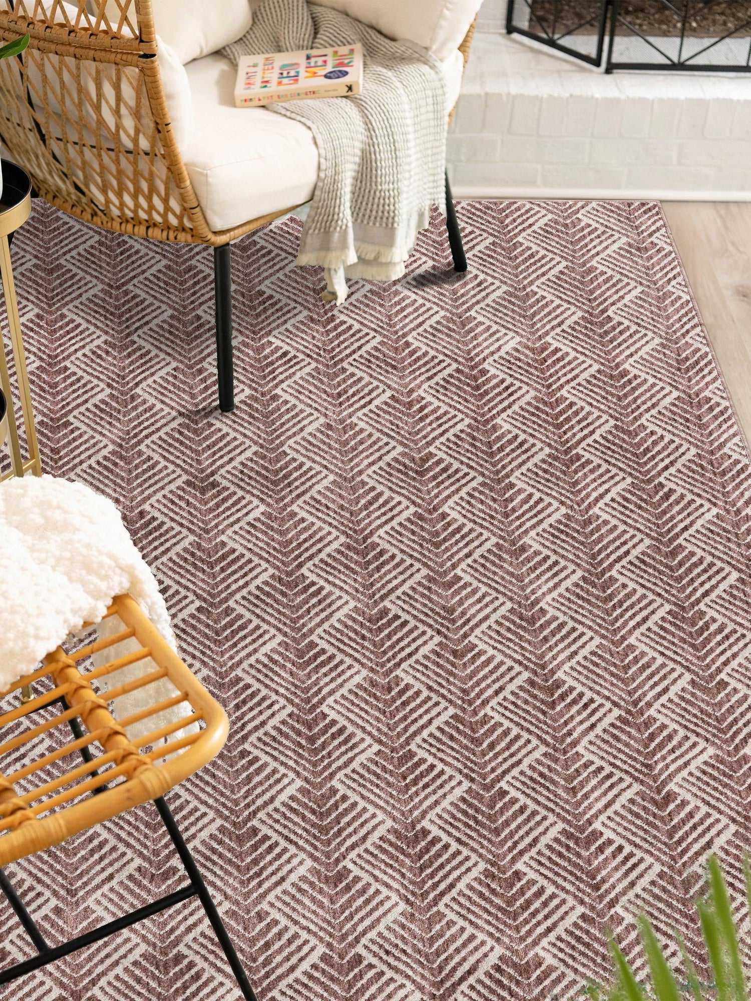Dusty Rose 7' 10 x 10' Eco Trellis Rectangle Area Rug 100% Recycled Space Dyed Polyester With Cotton Backing Geometric Pattern Eco-Friendly Carpet for Sale at Rug Engine