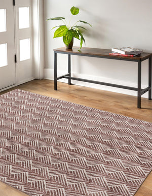Dusty Rose 5' 3 x 8' Eco Trellis Rectangle Area Rug 100% Recycled Space Dyed Polyester With Cotton Backing Geometric Pattern Eco-Friendly Carpet for Sale at Rug Engine
