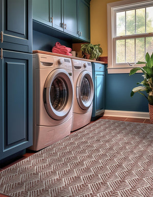 Dusty Rose 2' x 3' Eco Trellis Rectangle Area Rug 100% Recycled Space Dyed Polyester With Cotton Backing Geometric Pattern Eco-Friendly Carpet for Sale at Rug Engine