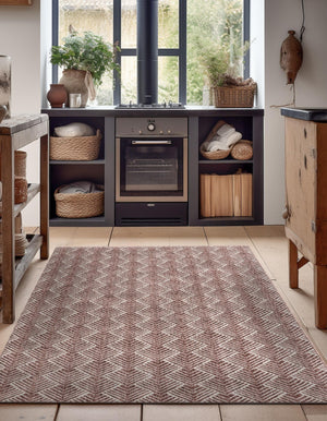Dusty Rose 2' x 3' Eco Trellis Rectangle Area Rug 100% Recycled Space Dyed Polyester With Cotton Backing Geometric Pattern Eco-Friendly Carpet for Sale at Rug Engine
