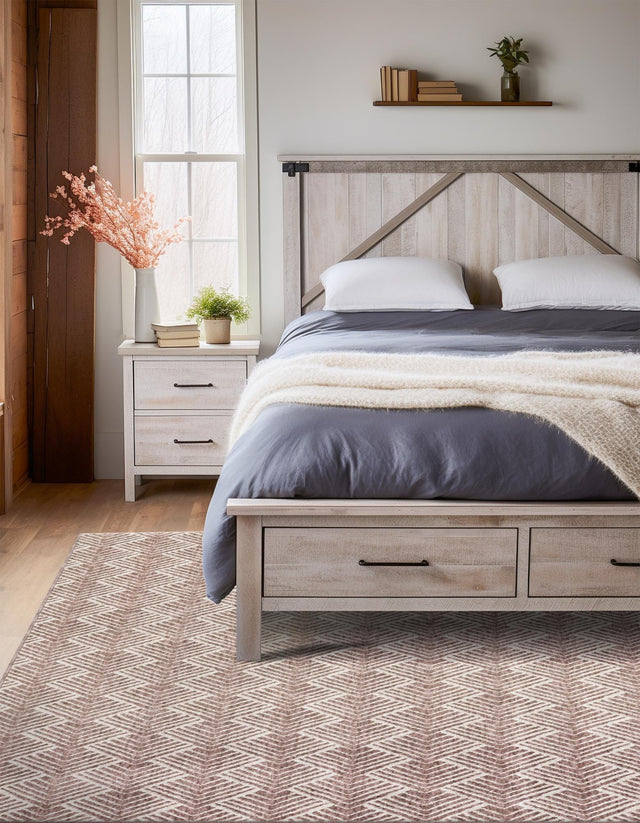Dusty Rose 2' x 3' Eco Trellis Rectangle Area Rug 100% Recycled Space Dyed Polyester With Cotton Backing Geometric Pattern Eco-Friendly Carpet for Sale at Rug Engine