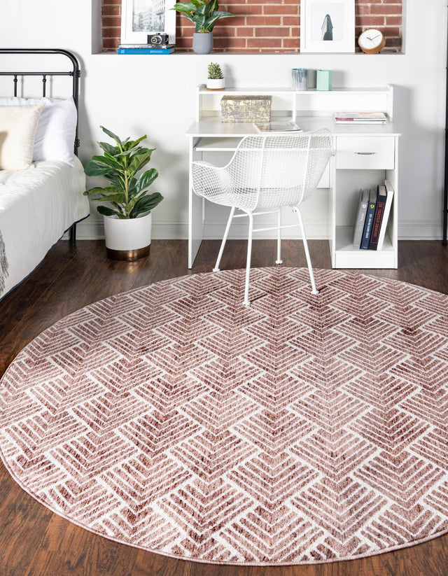 Dusty Rose 7' x 7' Eco Trellis Round Area Rug 100% Recycled Space Dyed Polyester With Cotton Backing Geometric Pattern Eco-Friendly Carpet for Sale at Rug Engine