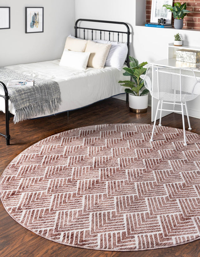 Dusty Rose 7' x 7' Eco Trellis Round Area Rug 100% Recycled Space Dyed Polyester With Cotton Backing Geometric Pattern Eco-Friendly Carpet for Sale at Rug Engine