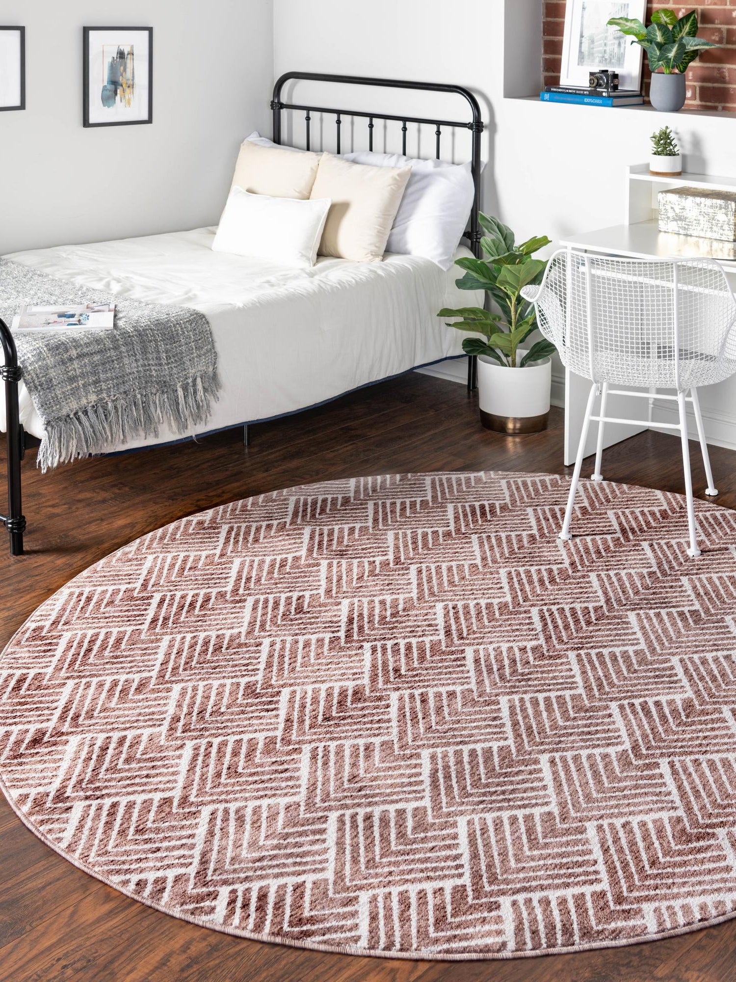 Dusty Rose 3' 3 x 3' 3 Eco Trellis Round Area Rug 100% Recycled Space Dyed Polyester With Cotton Backing Geometric Pattern Eco-Friendly Carpet for Sale at Rug Engine