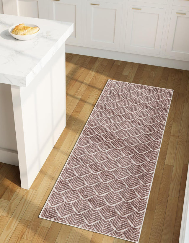 Dusty Rose 2' x 8' Eco Trellis Runner Area Rug 100% Recycled Space Dyed Polyester With Cotton Backing Geometric Pattern Eco-Friendly Carpet for Sale at Rug Engine