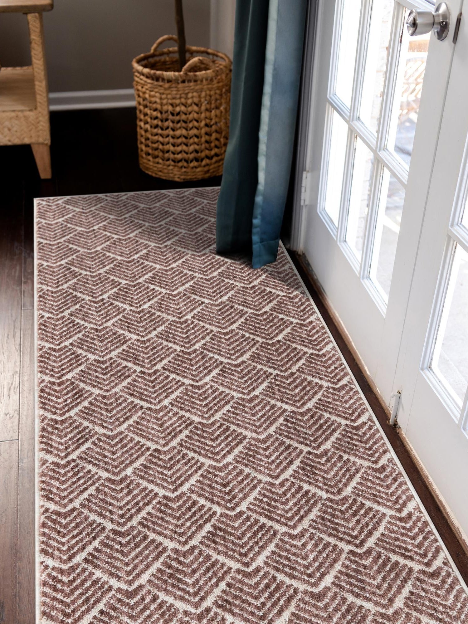 Dusty Rose 2' 7 x 12' Eco Trellis Runner Area Rug 100% Recycled Space Dyed Polyester With Cotton Backing Geometric Pattern Eco-Friendly Carpet for Sale at Rug Engine