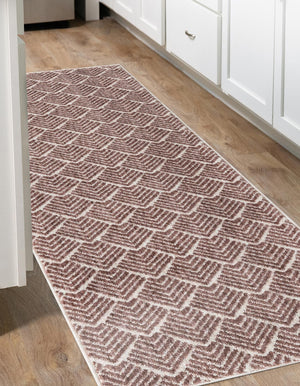 Dusty Rose 2' x 8' Eco Trellis Runner Area Rug 100% Recycled Space Dyed Polyester With Cotton Backing Geometric Pattern Eco-Friendly Carpet for Sale at Rug Engine