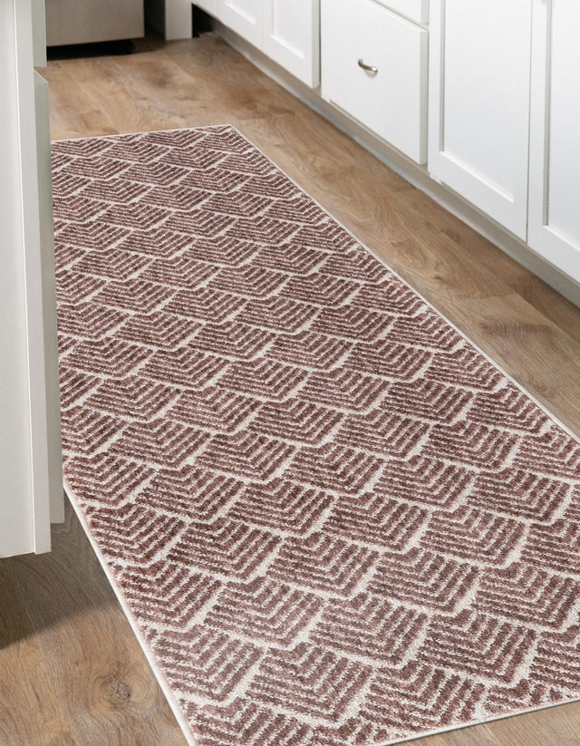 Dusty Rose 2' x 8' Eco Trellis Runner Area Rug 100% Recycled Space Dyed Polyester With Cotton Backing Geometric Pattern Eco-Friendly Carpet for Sale at Rug Engine