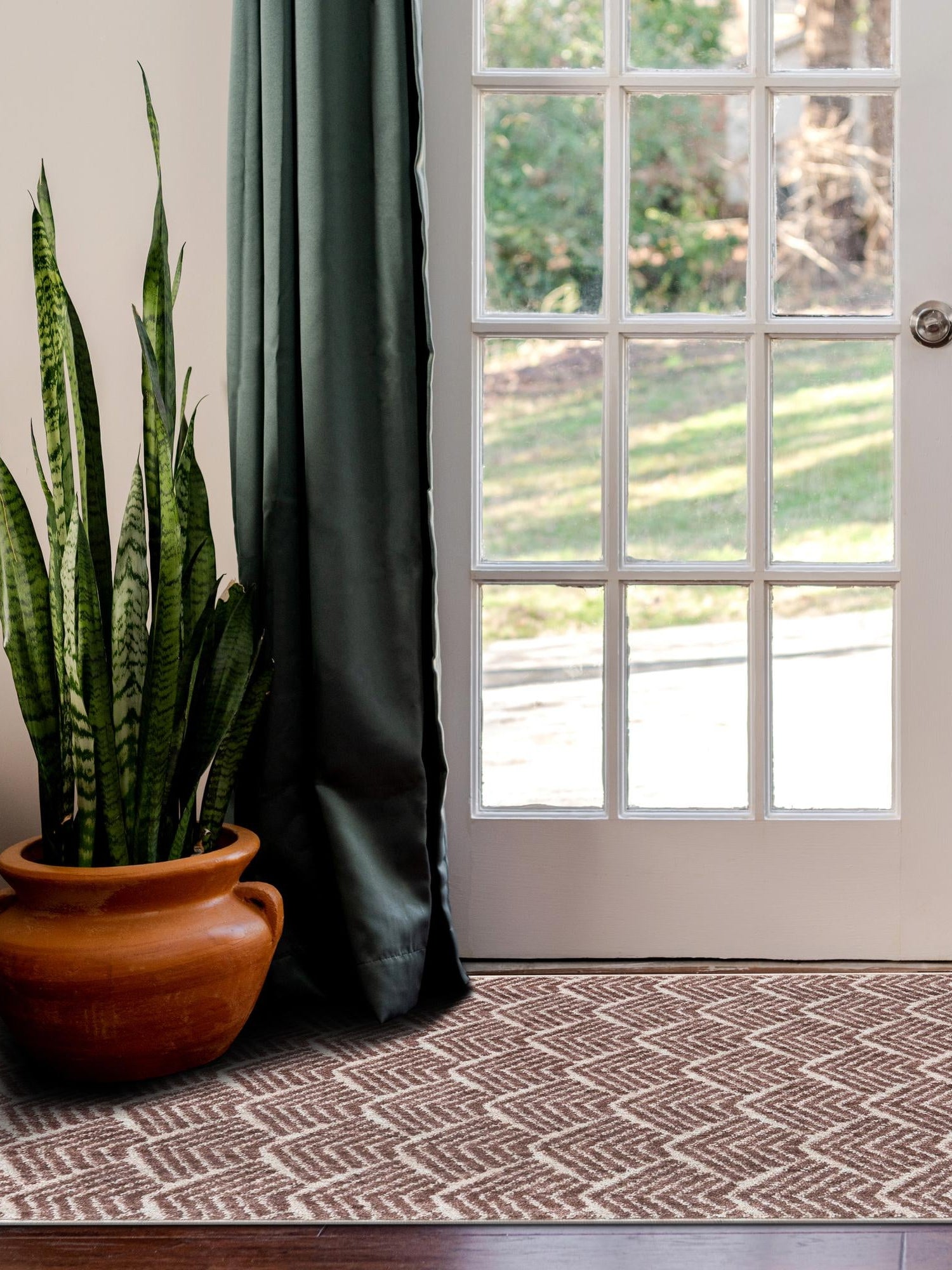 Dusty Rose 2' x 6' Eco Trellis Runner Area Rug 100% Recycled Space Dyed Polyester With Cotton Backing Geometric Pattern Eco-Friendly Carpet for Sale at Rug Engine