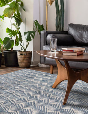Harbor Blue 4' x 6' Eco Trellis Rectangle Area Rug 100% Recycled Space Dyed Polyester With Cotton Backing Geometric Pattern Eco-Friendly Carpet for Sale at Rug Engine