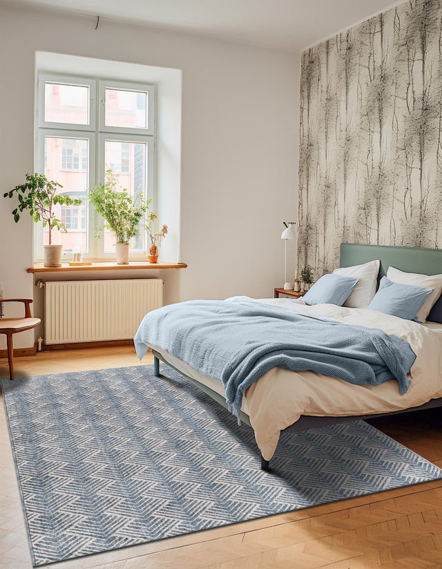 Harbor Blue 2' x 3' Eco Trellis Rectangle Area Rug 100% Recycled Space Dyed Polyester With Cotton Backing Geometric Pattern Eco-Friendly Carpet for Sale at Rug Engine