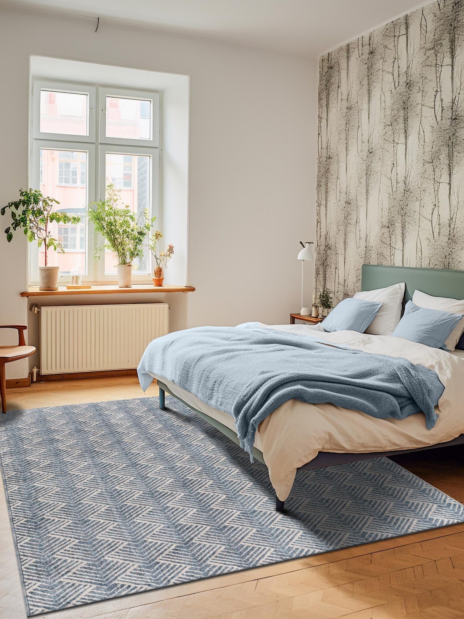 Harbor Blue 5' 3 x 8' Eco Trellis Rectangle Area Rug 100% Recycled Space Dyed Polyester With Cotton Backing Geometric Pattern Eco-Friendly Carpet for Sale at Rug Engine