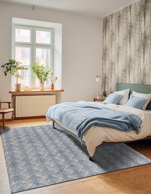 Harbor Blue 5' 3 x 8' Eco Trellis Rectangle Area Rug 100% Recycled Space Dyed Polyester With Cotton Backing Geometric Pattern Eco-Friendly Carpet for Sale at Rug Engine