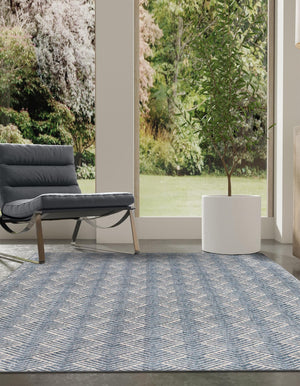 Harbor Blue 5' 3 x 8' Eco Trellis Rectangle Area Rug 100% Recycled Space Dyed Polyester With Cotton Backing Geometric Pattern Eco-Friendly Carpet for Sale at Rug Engine