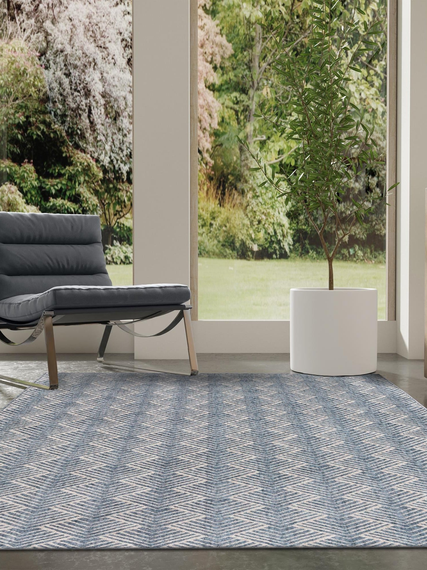 Harbor Blue 4' x 6' Eco Trellis Rectangle Area Rug 100% Recycled Space Dyed Polyester With Cotton Backing Geometric Pattern Eco-Friendly Carpet for Sale at Rug Engine