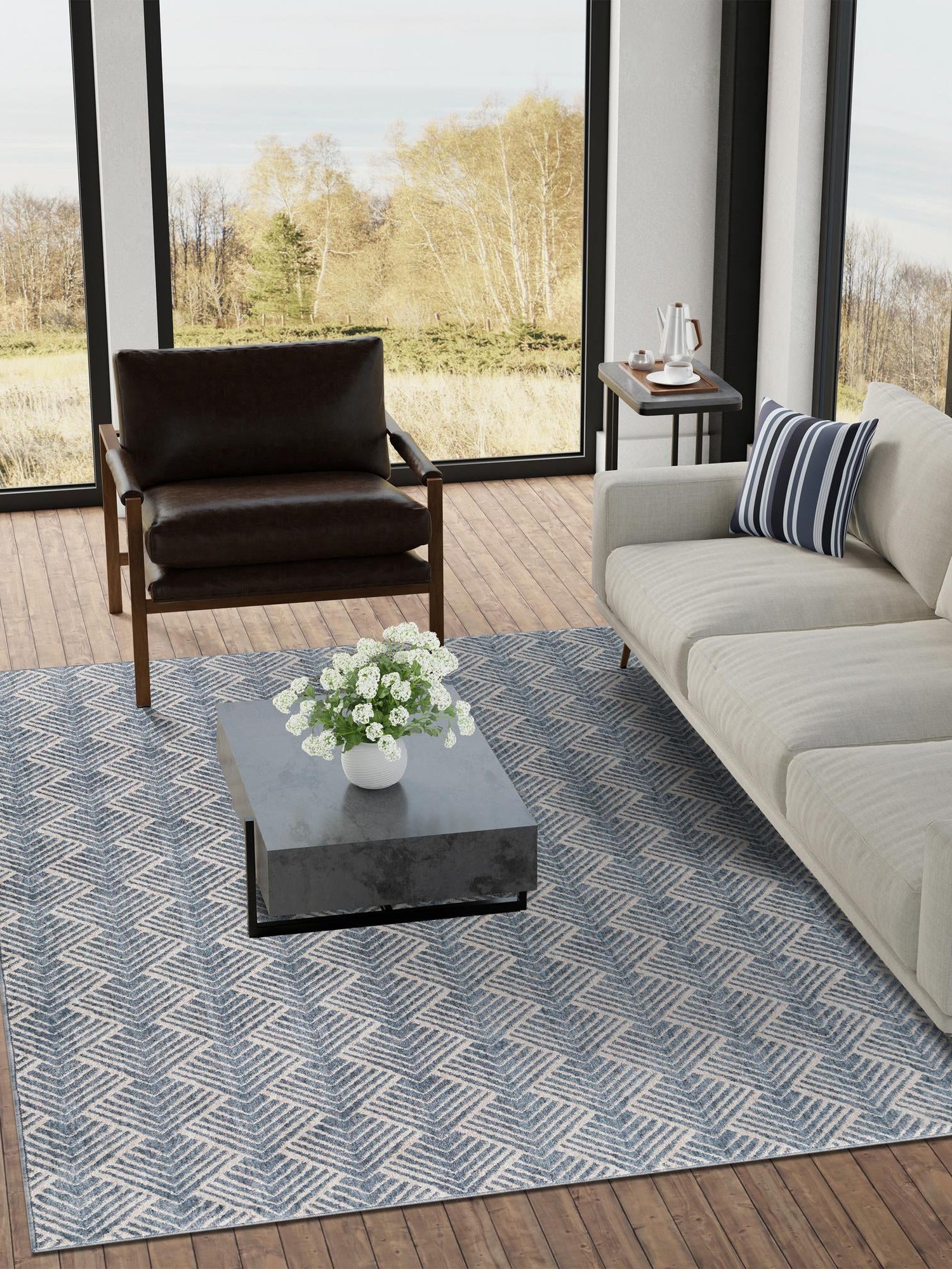 Harbor Blue 5' 3 x 8' Eco Trellis Rectangle Area Rug 100% Recycled Space Dyed Polyester With Cotton Backing Geometric Pattern Eco-Friendly Carpet for Sale at Rug Engine