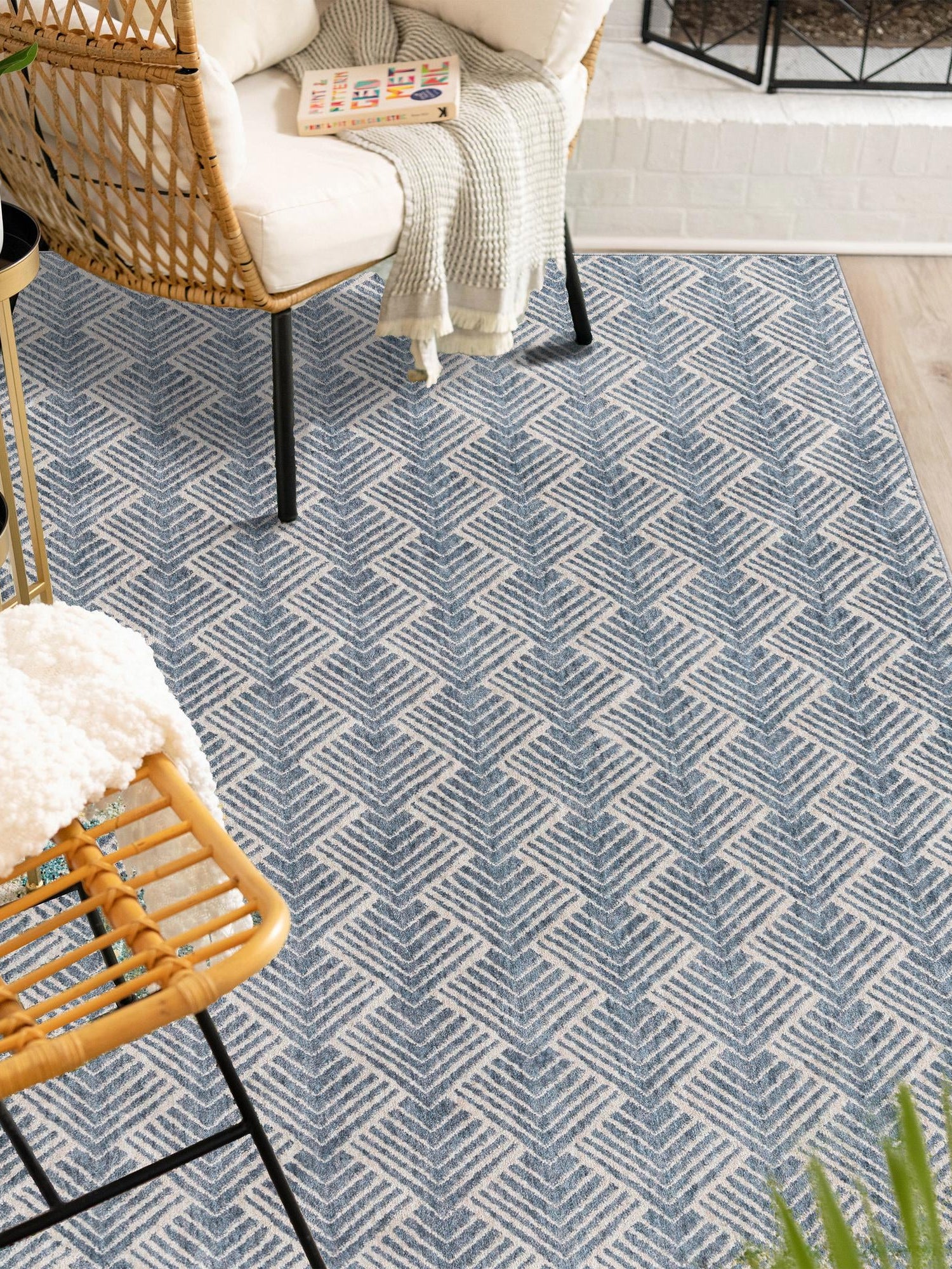 Harbor Blue 5' 3 x 8' Eco Trellis Rectangle Area Rug 100% Recycled Space Dyed Polyester With Cotton Backing Geometric Pattern Eco-Friendly Carpet for Sale at Rug Engine
