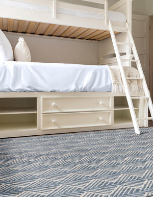 Harbor Blue 5' 3 x 8' Eco Trellis Rectangle Area Rug 100% Recycled Space Dyed Polyester With Cotton Backing Geometric Pattern Eco-Friendly Carpet for Sale at Rug Engine