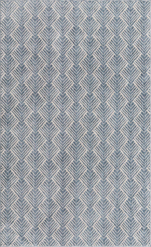 Harbor Blue 5' 3 x 8' Eco Trellis Rectangle Area Rug 100% Recycled Space Dyed Polyester With Cotton Backing Geometric Pattern Eco-Friendly Carpet for Sale at Rug Engine