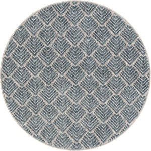 Harbor Blue 3' 3 x 3' 3 Eco Trellis Round Area Rug 100% Recycled Space Dyed Polyester With Cotton Backing Geometric Pattern Eco-Friendly Carpet for Sale at Rug Engine