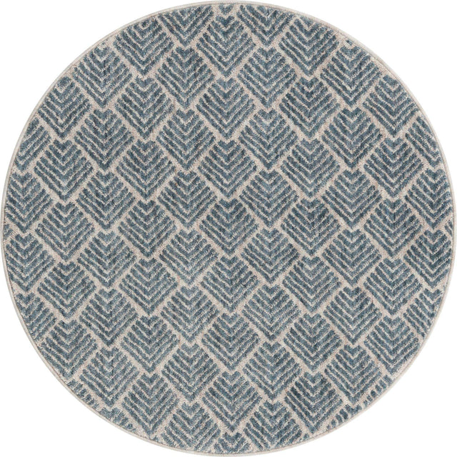 Harbor Blue 3' 3 x 3' 3 Eco Trellis Round Area Rug 100% Recycled Space Dyed Polyester With Cotton Backing Geometric Pattern Eco-Friendly Carpet for Sale at Rug Engine