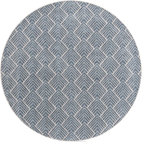 Harbor Blue 7' x 7' Eco Trellis Round Area Rug 100% Recycled Space Dyed Polyester With Cotton Backing Geometric Pattern Eco-Friendly Carpet for Sale at Rug Engine