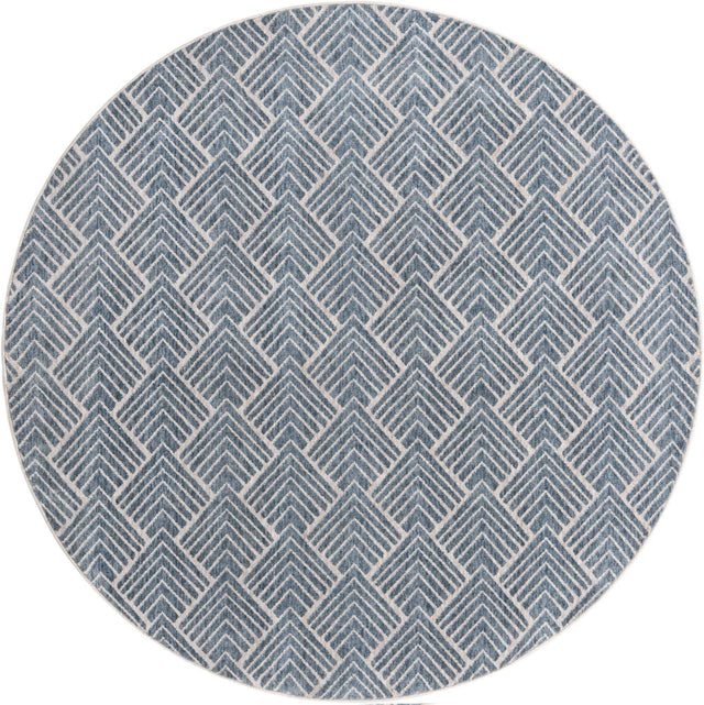 Harbor Blue 7' x 7' Eco Trellis Round Area Rug 100% Recycled Space Dyed Polyester With Cotton Backing Geometric Pattern Eco-Friendly Carpet for Sale at Rug Engine