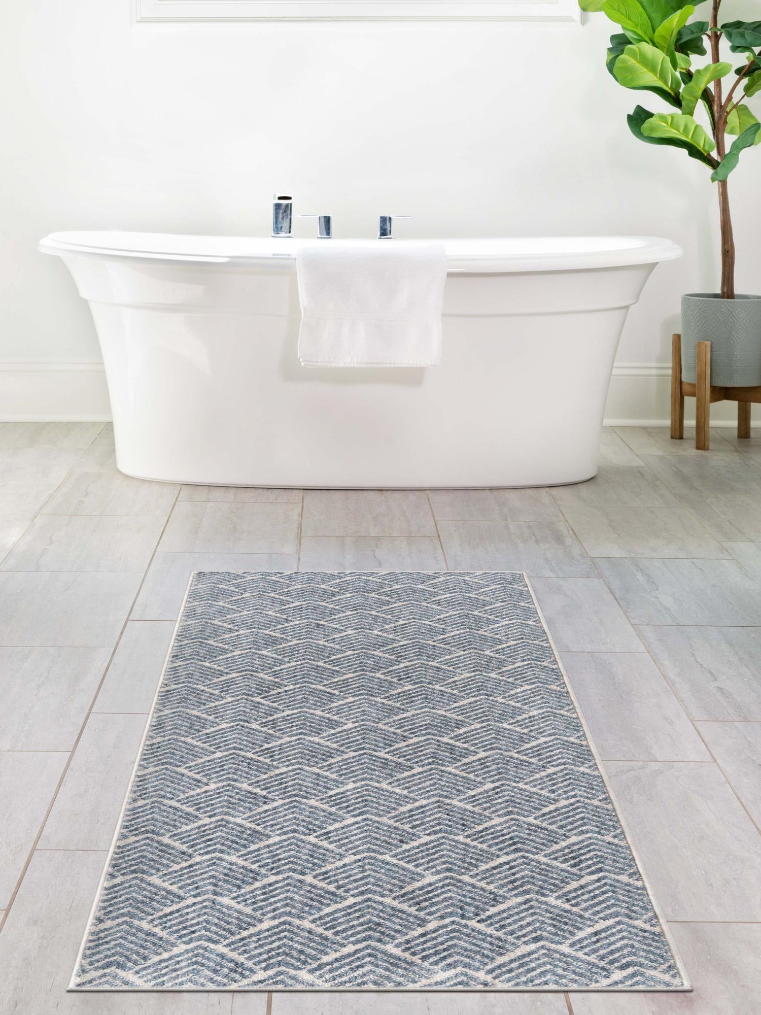 Harbor Blue 2' x 8' Eco Trellis Runner Area Rug 100% Recycled Space Dyed Polyester With Cotton Backing Geometric Pattern Eco-Friendly Carpet for Sale at Rug Engine
