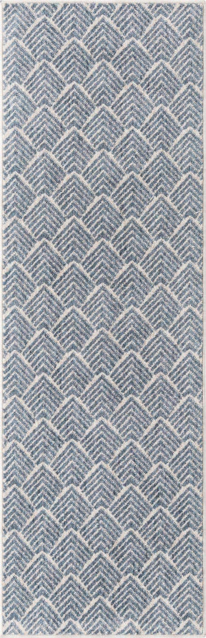 Harbor Blue 2' x 6' Eco Trellis Runner Area Rug 100% Recycled Space Dyed Polyester With Cotton Backing Geometric Pattern Eco-Friendly Carpet for Sale at Rug Engine