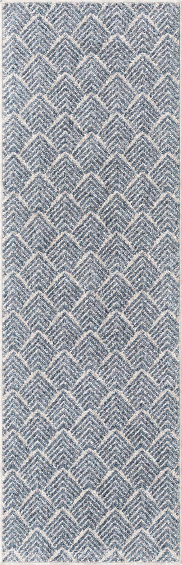 Harbor Blue 2' x 6' Eco Trellis Runner Area Rug 100% Recycled Space Dyed Polyester With Cotton Backing Geometric Pattern Eco-Friendly Carpet for Sale at Rug Engine