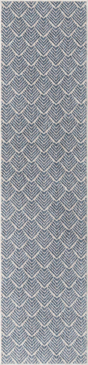 Harbor Blue 2' x 8' Eco Trellis Runner Area Rug 100% Recycled Space Dyed Polyester With Cotton Backing Geometric Pattern Eco-Friendly Carpet for Sale at Rug Engine