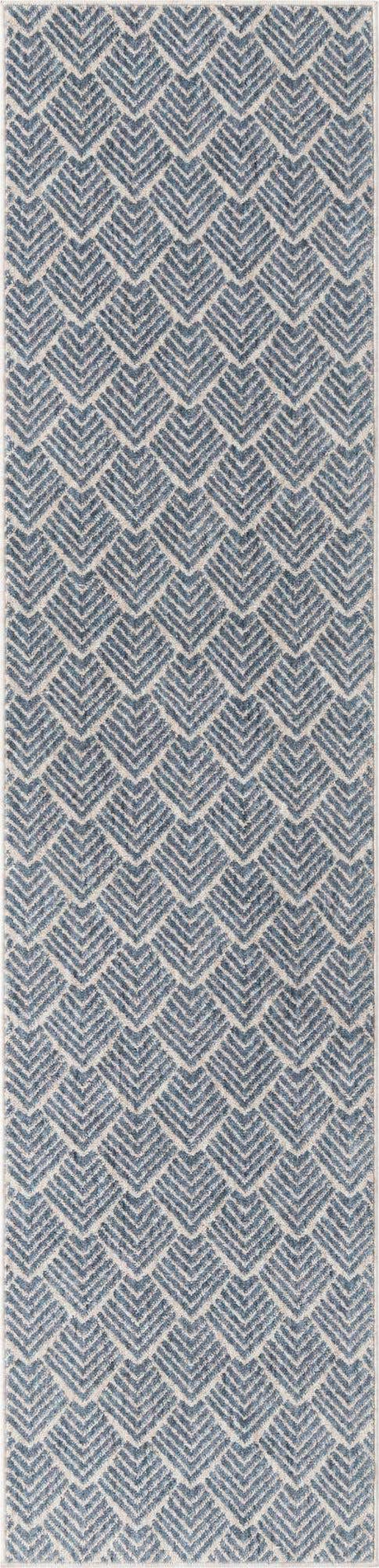 Harbor Blue 2' x 8' Eco Trellis Runner Area Rug 100% Recycled Space Dyed Polyester With Cotton Backing Geometric Pattern Eco-Friendly Carpet for Sale at Rug Engine