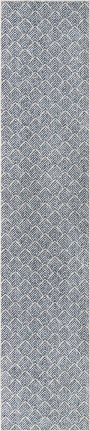 Harbor Blue 2' 7 x 12' Eco Trellis Runner Area Rug 100% Recycled Space Dyed Polyester With Cotton Backing Geometric Pattern Eco-Friendly Carpet for Sale at Rug Engine