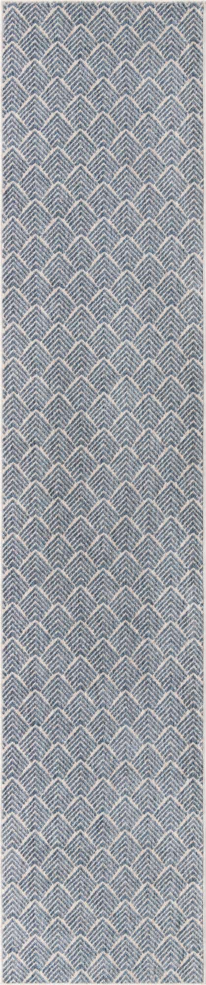 Harbor Blue 2' 7 x 12' Eco Trellis Runner Area Rug 100% Recycled Space Dyed Polyester With Cotton Backing Geometric Pattern Eco-Friendly Carpet for Sale at Rug Engine