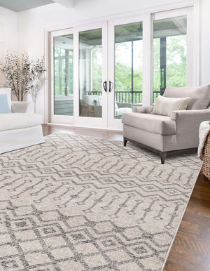 Ivory 5' 3 x 8' Eco Trellis Rectangle Area Rug 100% Recycled Space Dyed Polyester With Cotton Backing Geometric Pattern Eco-Friendly Carpet for Sale at Rug Engine