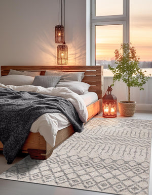 Ivory 5' 3 x 8' Eco Trellis Rectangle Area Rug 100% Recycled Space Dyed Polyester With Cotton Backing Geometric Pattern Eco-Friendly Carpet for Sale at Rug Engine