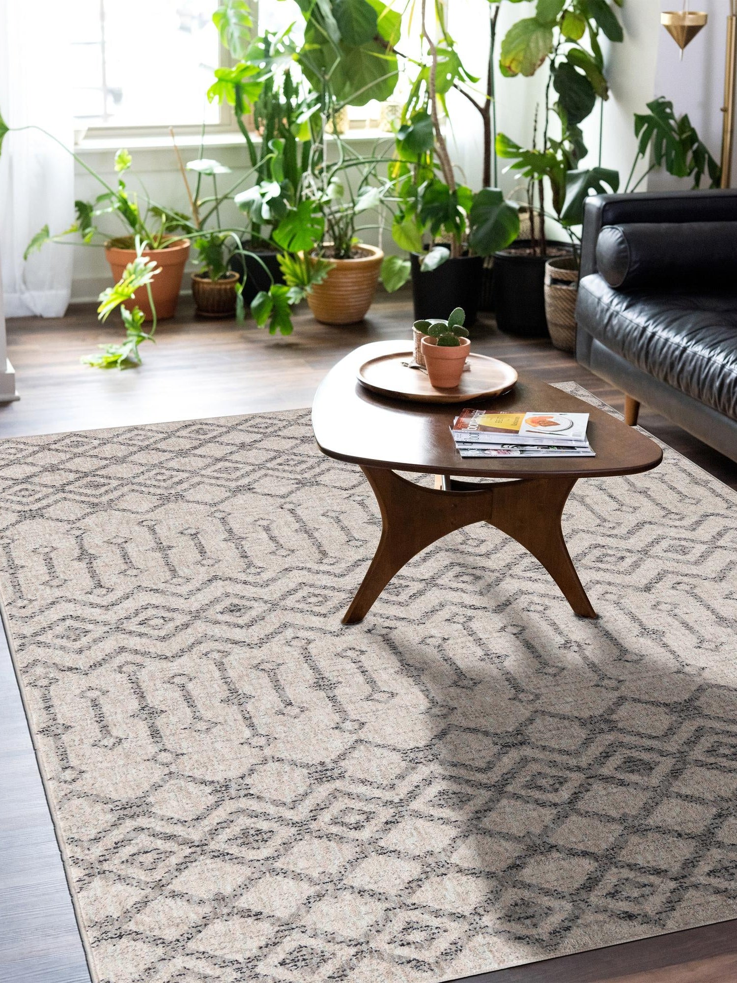 Ivory 4' x 6' Eco Trellis Rectangle Area Rug 100% Recycled Space Dyed Polyester With Cotton Backing Geometric Pattern Eco-Friendly Carpet for Sale at Rug Engine