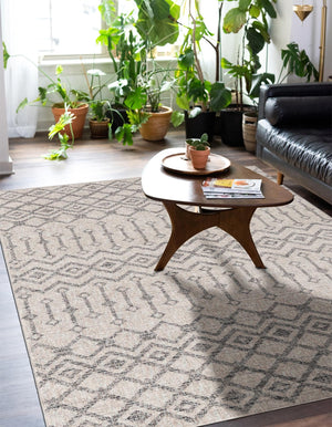 Ivory 4' x 6' Eco Trellis Rectangle Area Rug 100% Recycled Space Dyed Polyester With Cotton Backing Geometric Pattern Eco-Friendly Carpet for Sale at Rug Engine