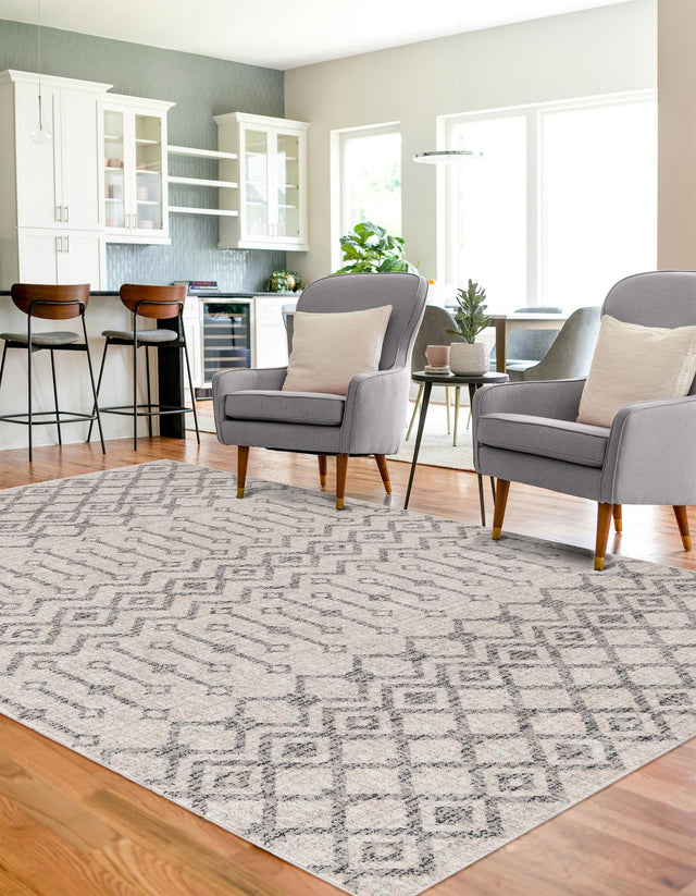 Ivory 5' 3 x 8' Eco Trellis Rectangle Area Rug 100% Recycled Space Dyed Polyester With Cotton Backing Geometric Pattern Eco-Friendly Carpet for Sale at Rug Engine