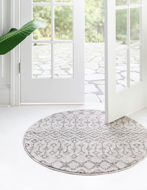 Ivory 7' x 7' Eco Trellis Round Area Rug 100% Recycled Space Dyed Polyester With Cotton Backing Geometric Pattern Eco-Friendly Carpet for Sale at Rug Engine