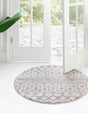 Ivory 7' x 7' Eco Trellis Round Area Rug 100% Recycled Space Dyed Polyester With Cotton Backing Geometric Pattern Eco-Friendly Carpet for Sale at Rug Engine