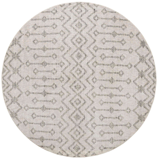 Ivory 7' x 7' Eco Trellis Round Area Rug 100% Recycled Space Dyed Polyester With Cotton Backing Geometric Pattern Eco-Friendly Carpet for Sale at Rug Engine