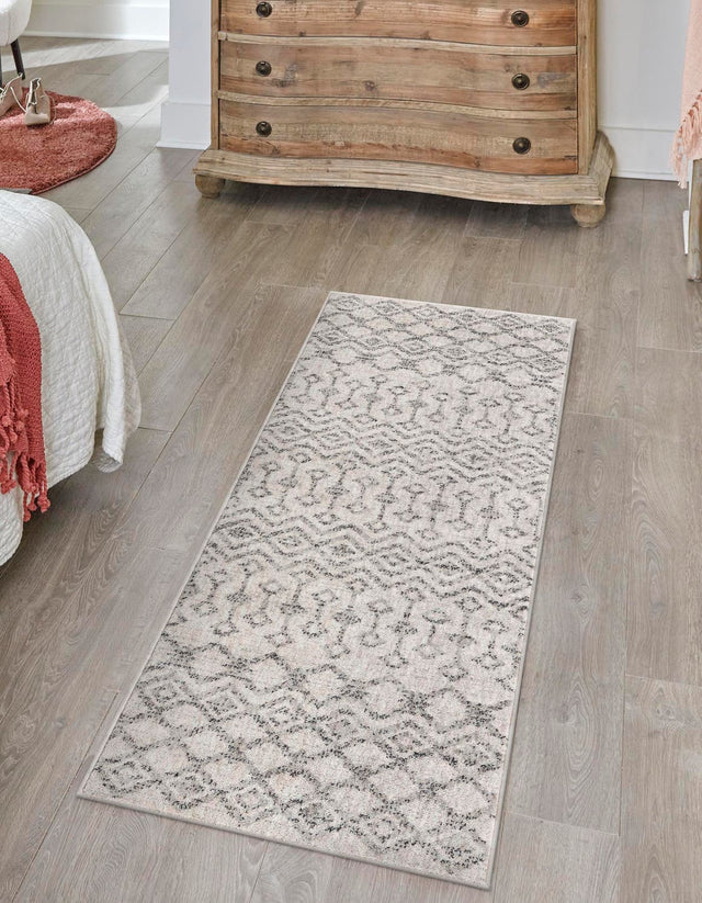 Ivory 2' x 8' Eco Trellis Runner Area Rug 100% Recycled Space Dyed Polyester With Cotton Backing Geometric Pattern Eco-Friendly Carpet for Sale at Rug Engine