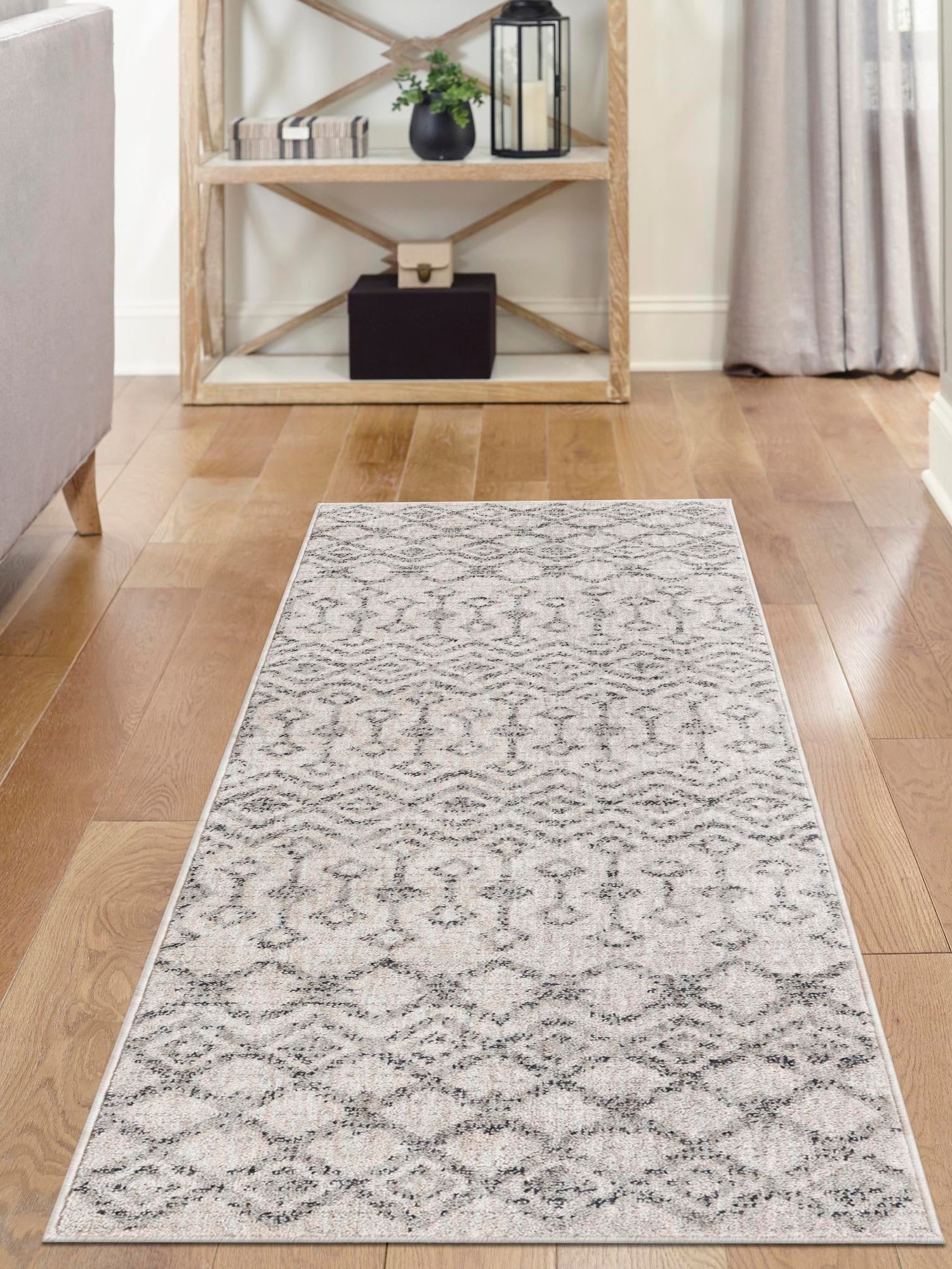 Ivory 2' x 6' Eco Trellis Runner Area Rug 100% Recycled Space Dyed Polyester With Cotton Backing Geometric Pattern Eco-Friendly Carpet for Sale at Rug Engine