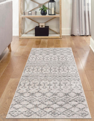 Ivory 2' x 6' Eco Trellis Runner Area Rug 100% Recycled Space Dyed Polyester With Cotton Backing Geometric Pattern Eco-Friendly Carpet for Sale at Rug Engine