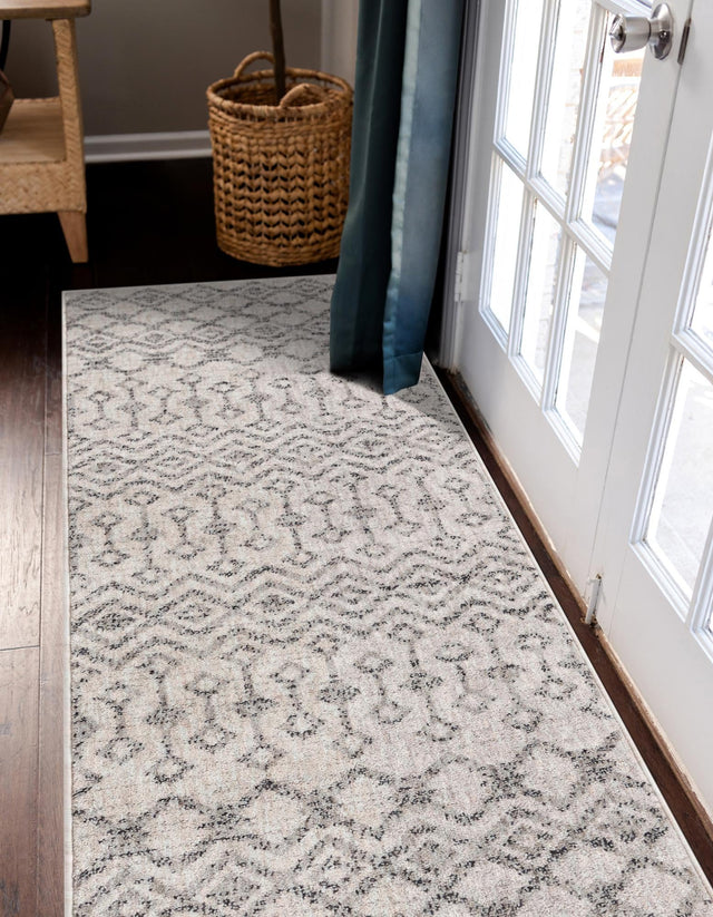 Ivory 2' 7 x 12' Eco Trellis Runner Area Rug 100% Recycled Space Dyed Polyester With Cotton Backing Geometric Pattern Eco-Friendly Carpet for Sale at Rug Engine