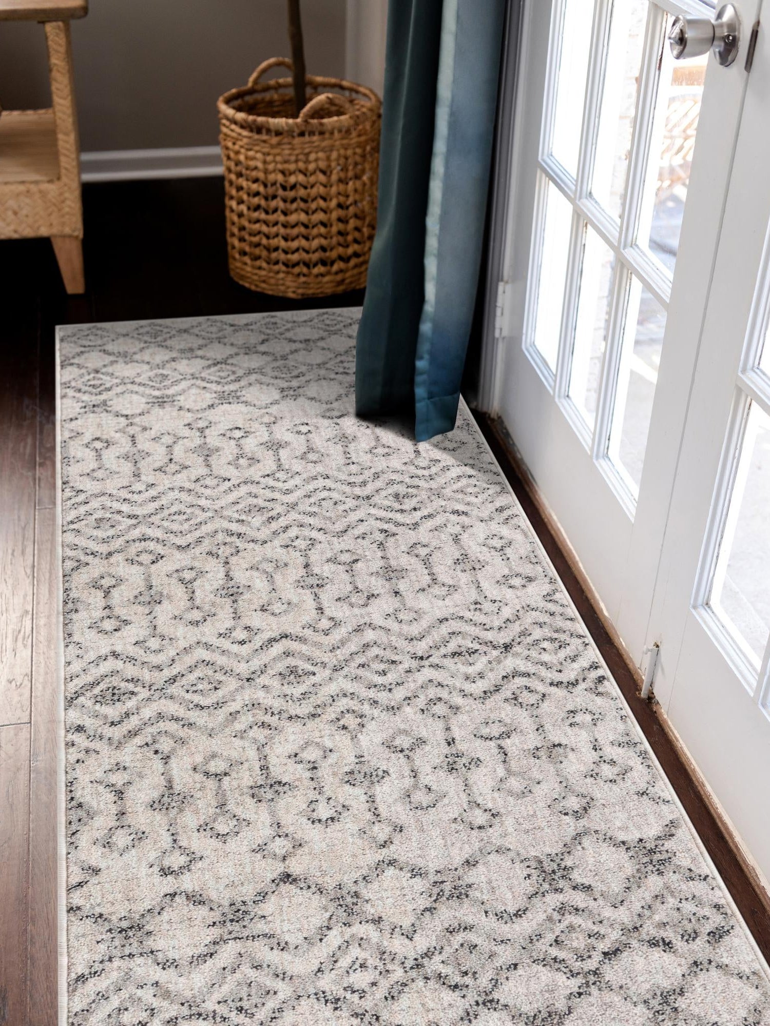 Ivory 2' x 6' Eco Trellis Runner Area Rug 100% Recycled Space Dyed Polyester With Cotton Backing Geometric Pattern Eco-Friendly Carpet for Sale at Rug Engine