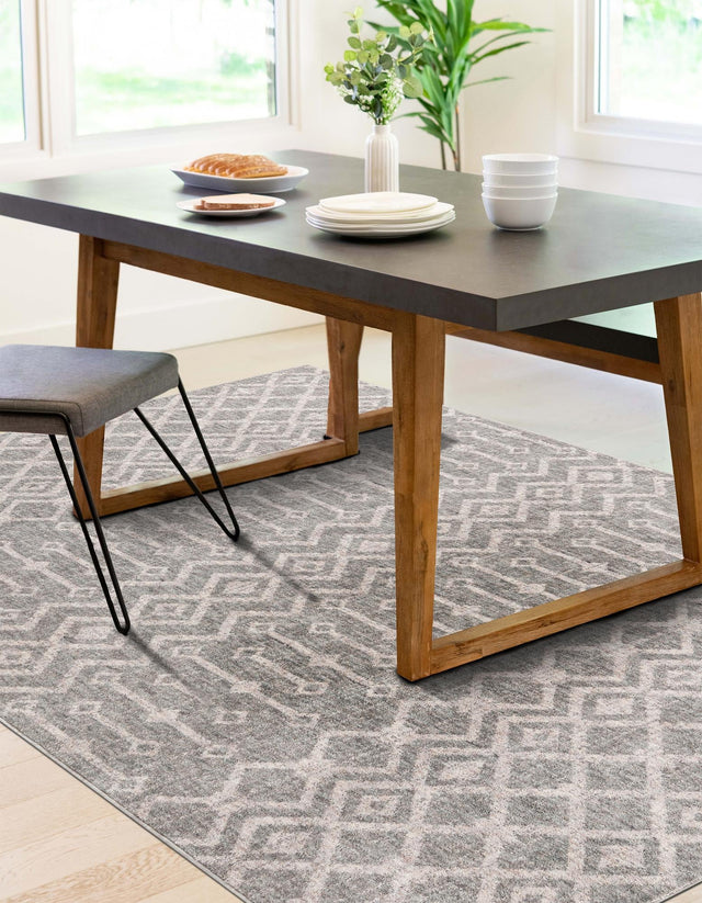 Gray 2' x 3' Eco Trellis Rectangle Area Rug 100% Recycled Space Dyed Polyester With Cotton Backing Geometric Pattern Eco-Friendly Carpet for Sale at Rug Engine