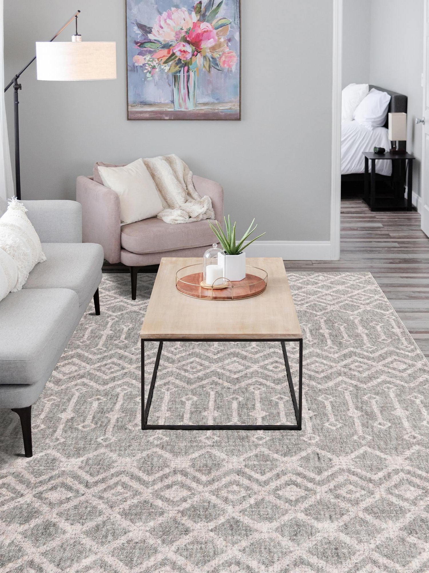 Gray 4' x 6' Eco Trellis Rectangle Area Rug 100% Recycled Space Dyed Polyester With Cotton Backing Geometric Pattern Eco-Friendly Carpet for Sale at Rug Engine